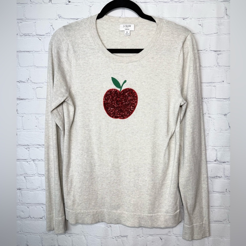 J.Crew Factory size medium oatmeal colored sequin apple Teddie sweater